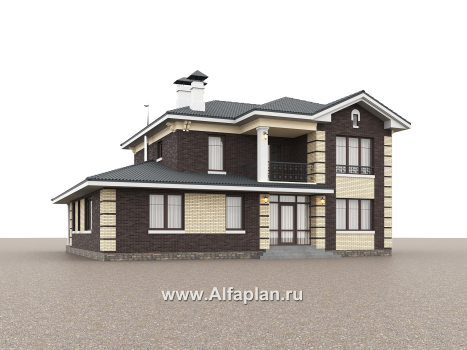 «Репутация» - красивый проект двухэтажного дома из газобетона, планировка с эркером и сауной, в английском стиле - превью дополнительного изображения №1