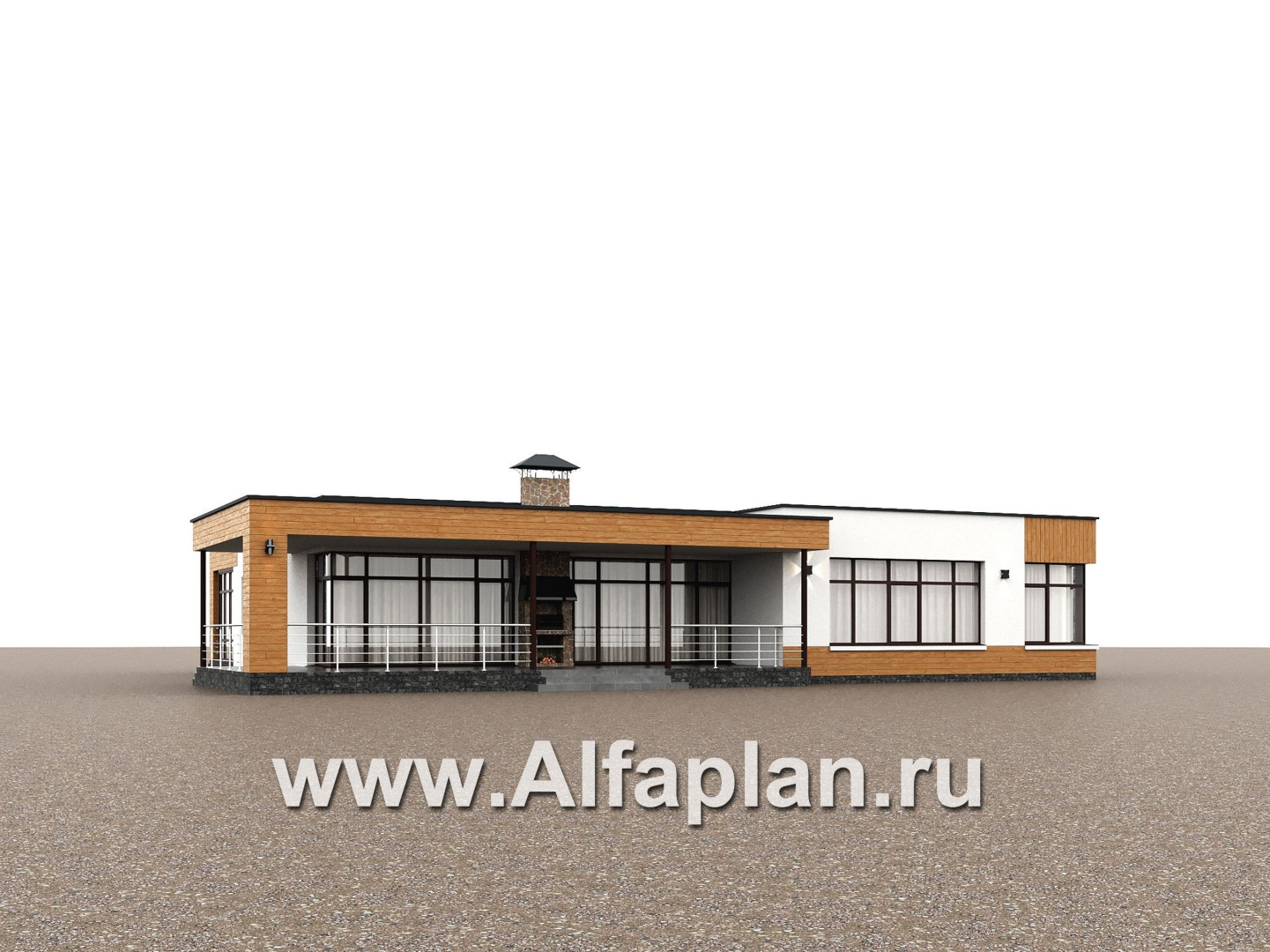 «Финансист» - проект одноэтажного дома, планировка мастер спальня, с сауной и с террасой - дизайн дома №1