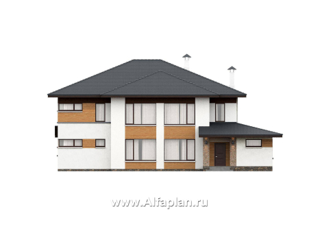 «Каменная гавань» - проект двухэтажного коттеджа, планировка две спальни на 1 эт и второй свет в гостиной, три мастер спальни, в стиле минимализм - превью фасада дома