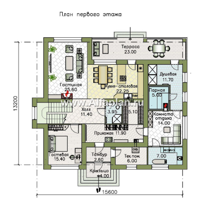«Формула успеха» - проект двухэтажного дома из газобетона, в скандинавском стиле, удобный план дома с сауной - превью план дома