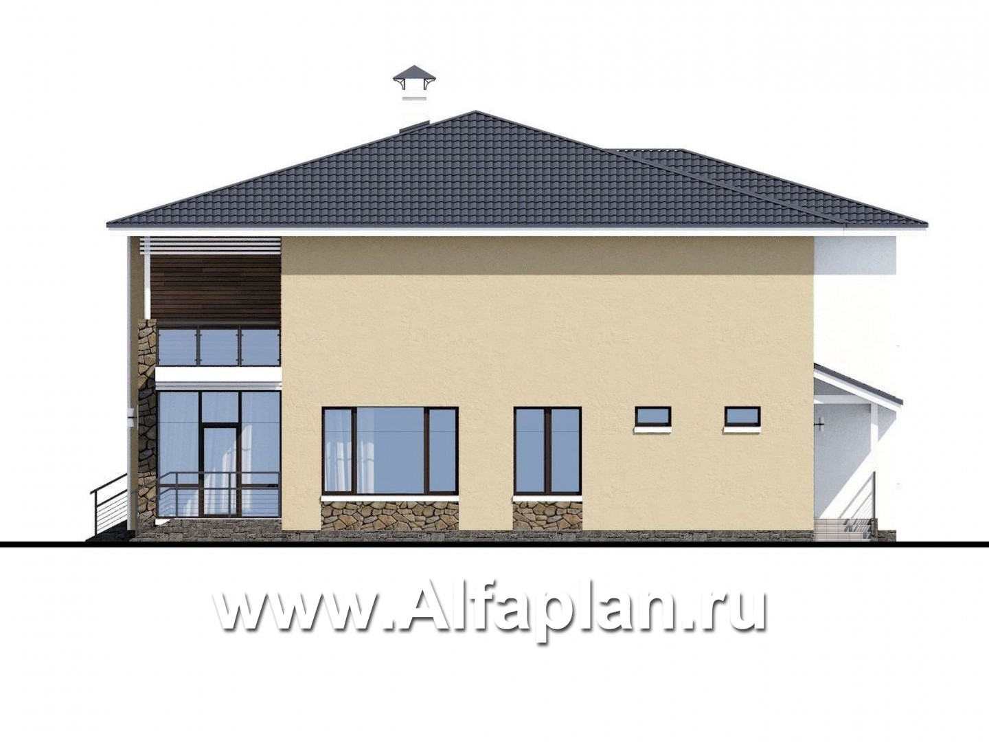 Проекты домов Альфаплан - «Семь звезд» — современный особняк с большим гаражом и биллиардной - изображение фасада №2