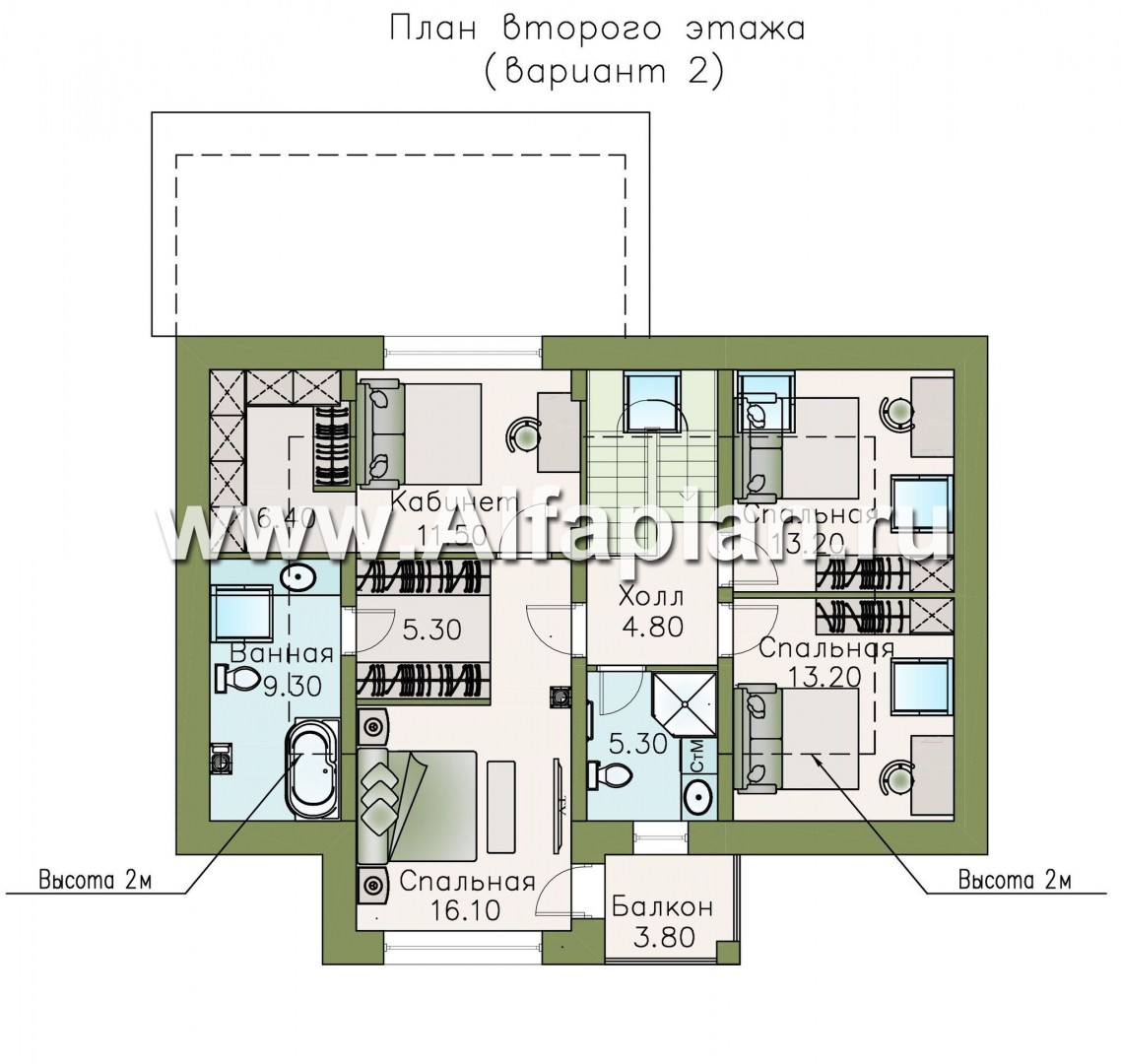 Проекты домов Альфаплан - «Кассиопея» - мансардный дом с шестью спальнями - изображение плана проекта №3