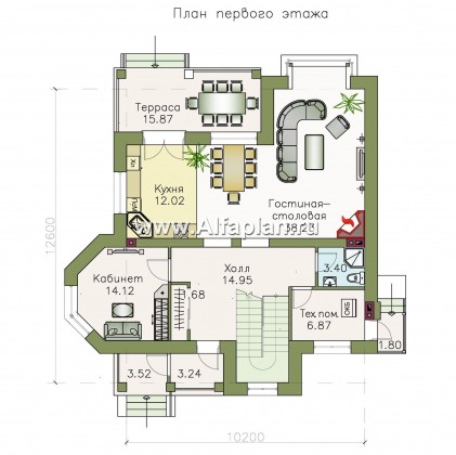 «Агент 007» - проект двухэтажного дома с эркером и с террасой, в современном стиле - превью план дома