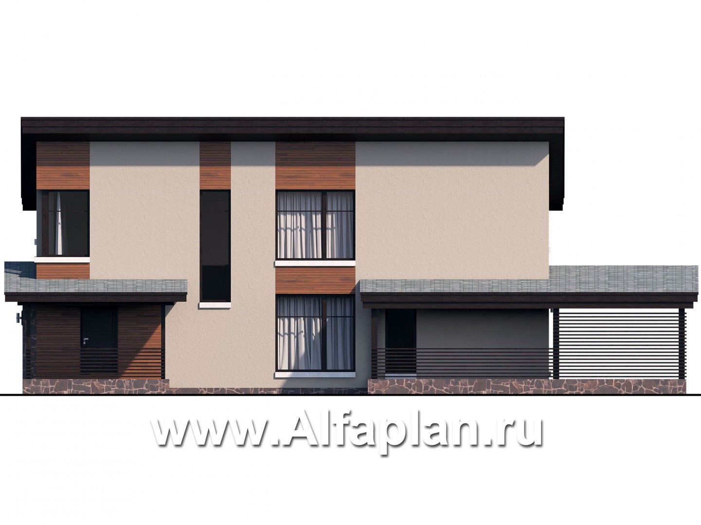 Проекты домов Альфаплан - «Писарро» - проект дома с односкатной кровлей для узкого участка - изображение фасада №2