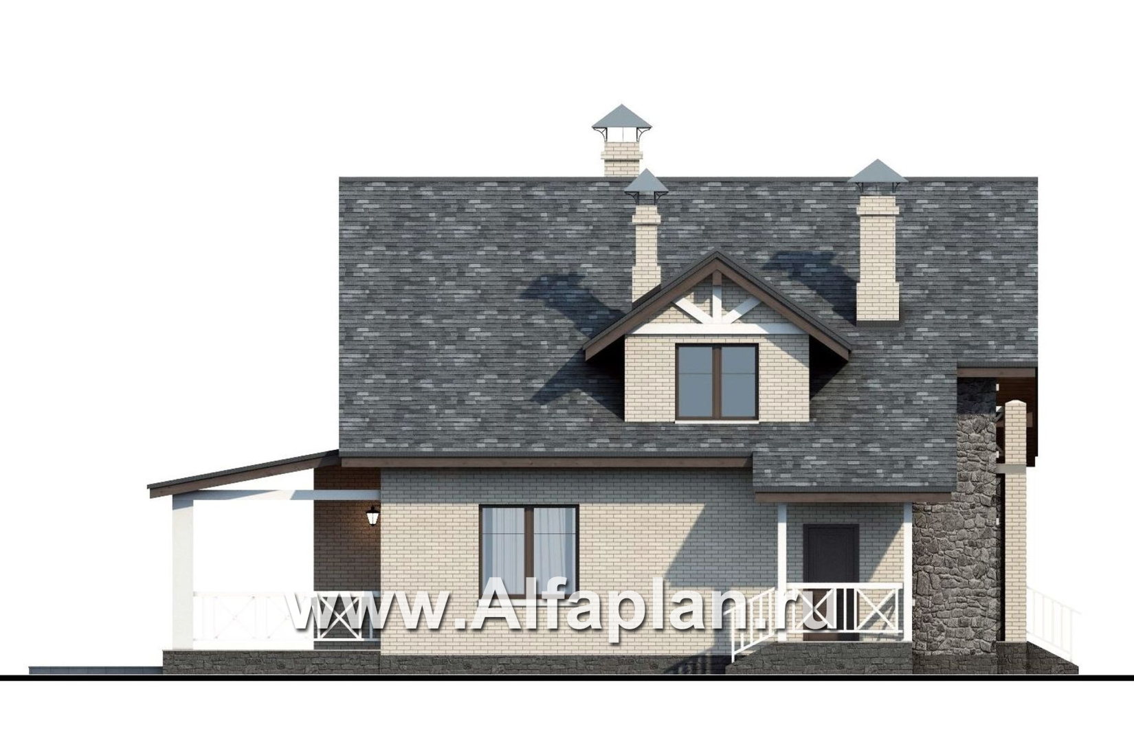 Проекты домов Альфаплан - «Грюневальд»-  рациональный план дома, двускатная крыша - изображение фасада №3