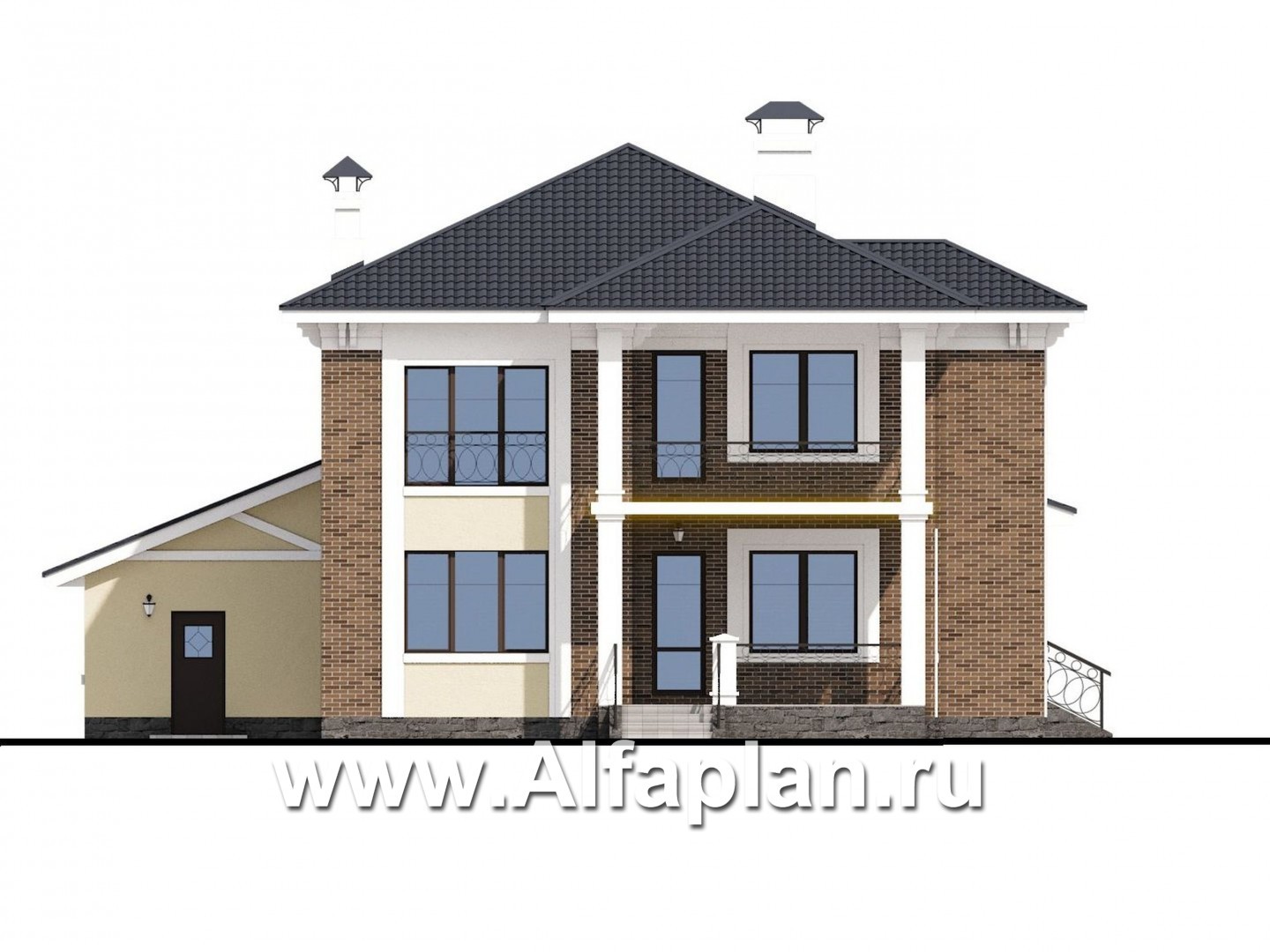 Проекты домов Альфаплан - «Беатрис» — двухэтажный коттедж с гаражом и террасой - изображение фасада №4