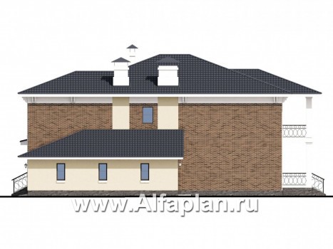 Проекты домов Альфаплан - «Беатрис» — двухэтажный коттедж с гаражом и террасой - превью фасада №2