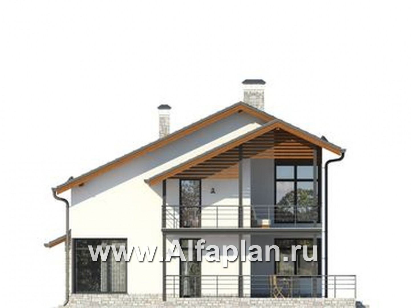 Проекты домов Альфаплан - Компактный современный коттедж с навесом для машины - изображение фасада №2