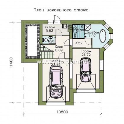 «Корвет Плюс» - проект трехэтажного дома, с гаражом на 2 авто в цоколе, с эркером - превью план дома