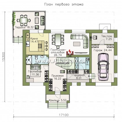 Проекты домов Альфаплан - «Галс» - двухэтажный коттедж со вторым светом и гаражом - превью плана проекта №1