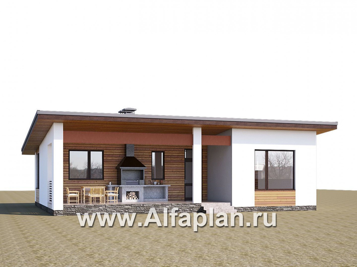 Проекты домов Альфаплан - «Эпсилон» - уютный каркасный дом с просторной террасой - дополнительное изображение №1