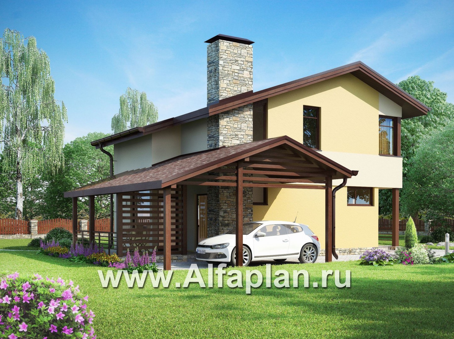 Проекты домов Альфаплан - Компактный каркасный дом для узкого участка - дополнительное изображение №1