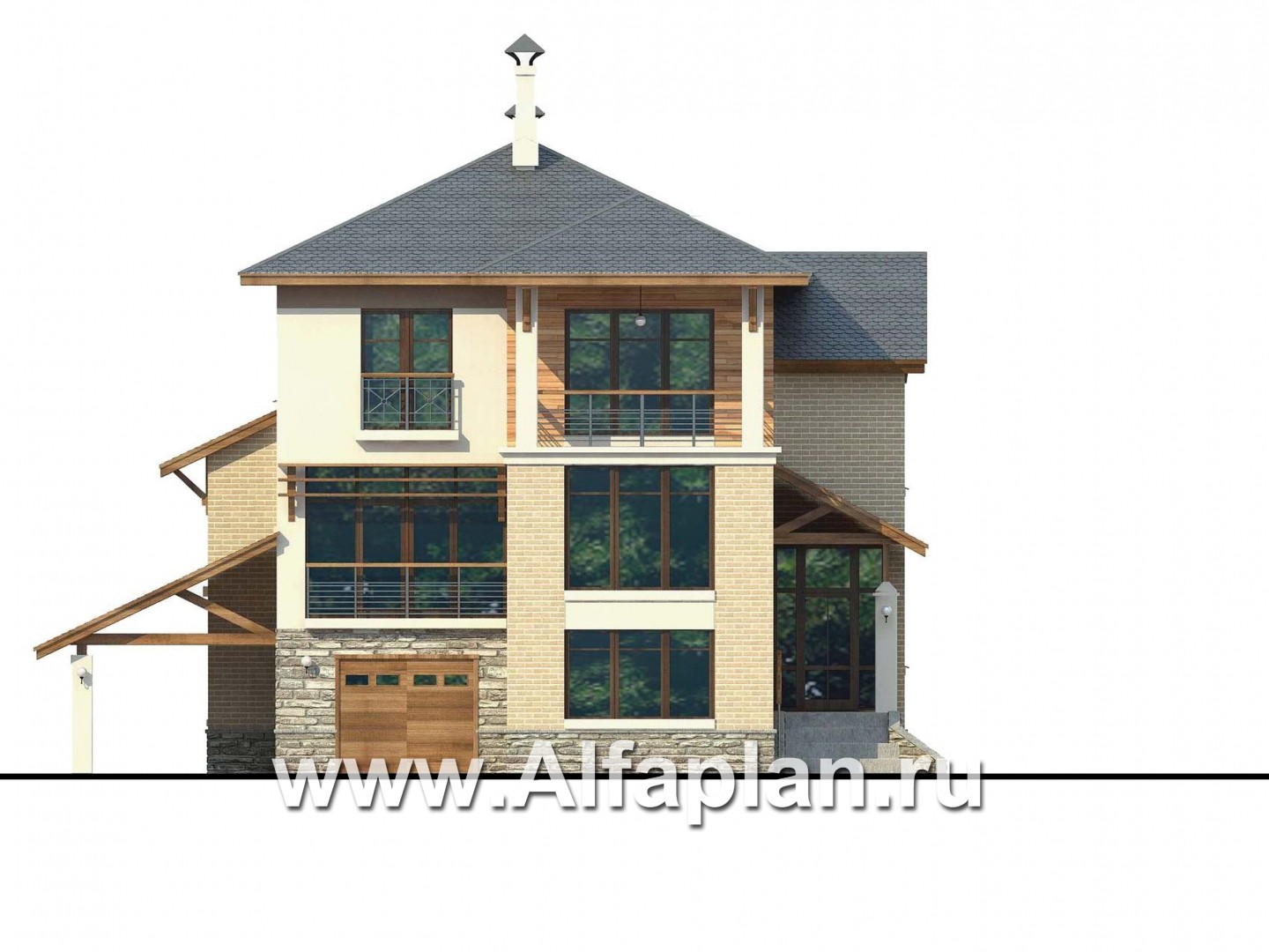 Проекты домов Альфаплан - Дом из газобетона «Аура» в современном стиле - изображение фасада №1