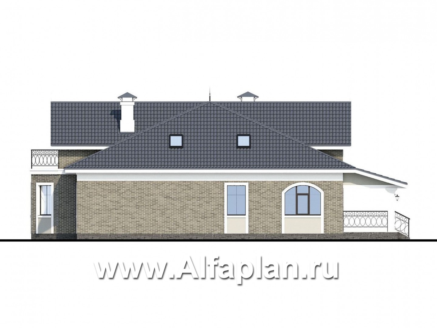 Проекты домов Альфаплан - «Валдай» - мансардный дом с гаражом и красивым эркером - изображение фасада №2