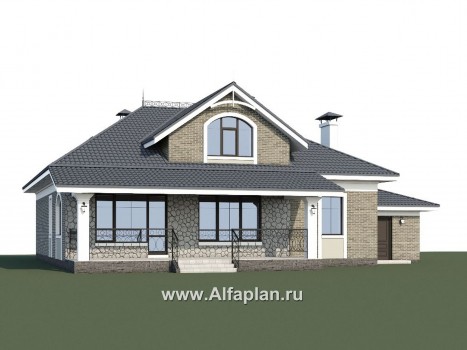 Проекты домов Альфаплан - «Валдай» - мансардный дом с гаражом и красивым эркером - превью дополнительного изображения №1