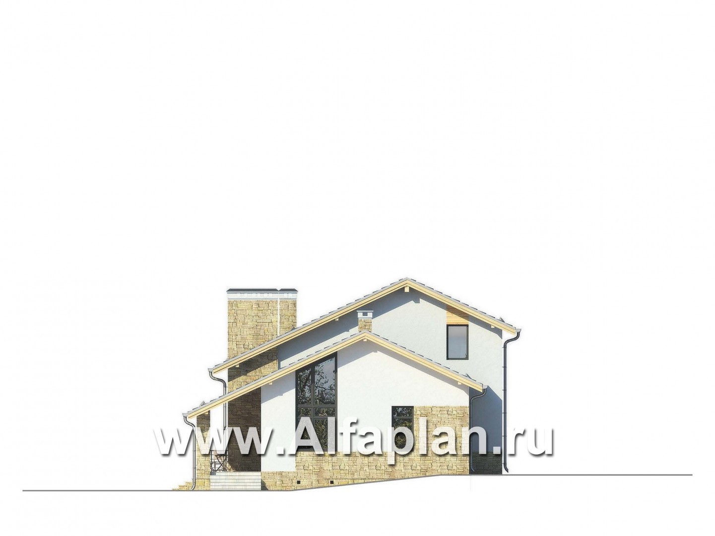Проекты домов Альфаплан - Эффектный коттедж с навесом для двух машин - изображение фасада №3