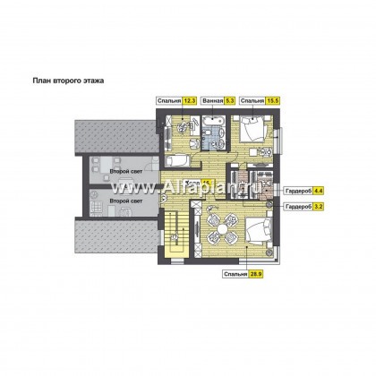 Проекты домов Альфаплан - Эффектный коттедж с навесом для двух машин - превью плана проекта №2
