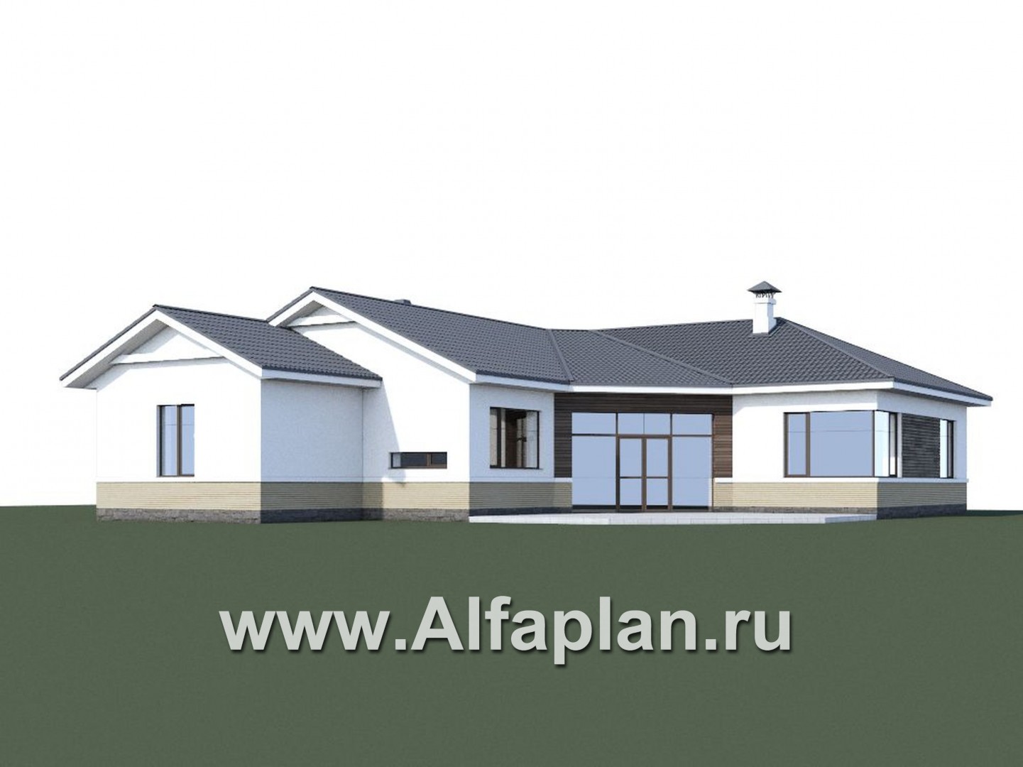 «Альтер Эго» - проект эксклюзивного одноэтажного дома из кирпича, с террасой, мастер спальня, спортзал - дизайн дома №1