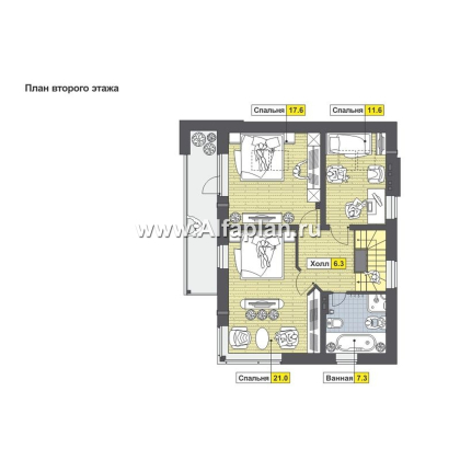 Проекты домов Альфаплан - Двухэтажный кирпичный коттедж с угловым витражом - превью плана проекта №2