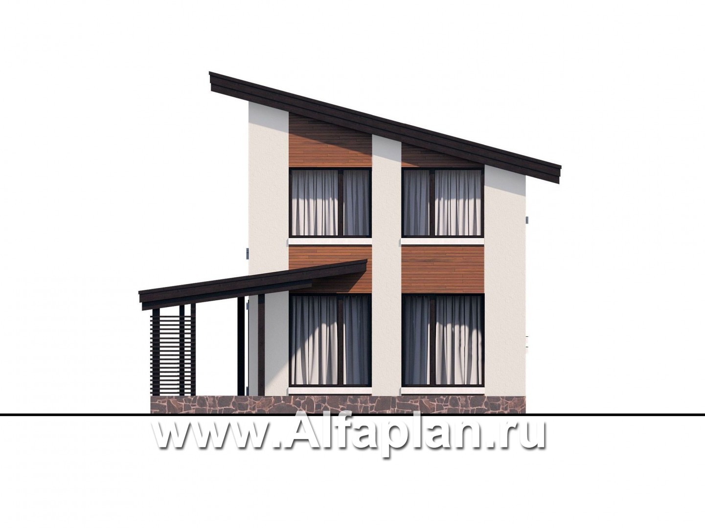 Проекты домов Альфаплан - «Писарро» - проект дома для узкого участка, 3 спальни - изображение фасада №4