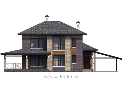 Проекты домов Альфаплан - «Стимул» - рациональный загородный дом с навесом для машины - превью фасада №1