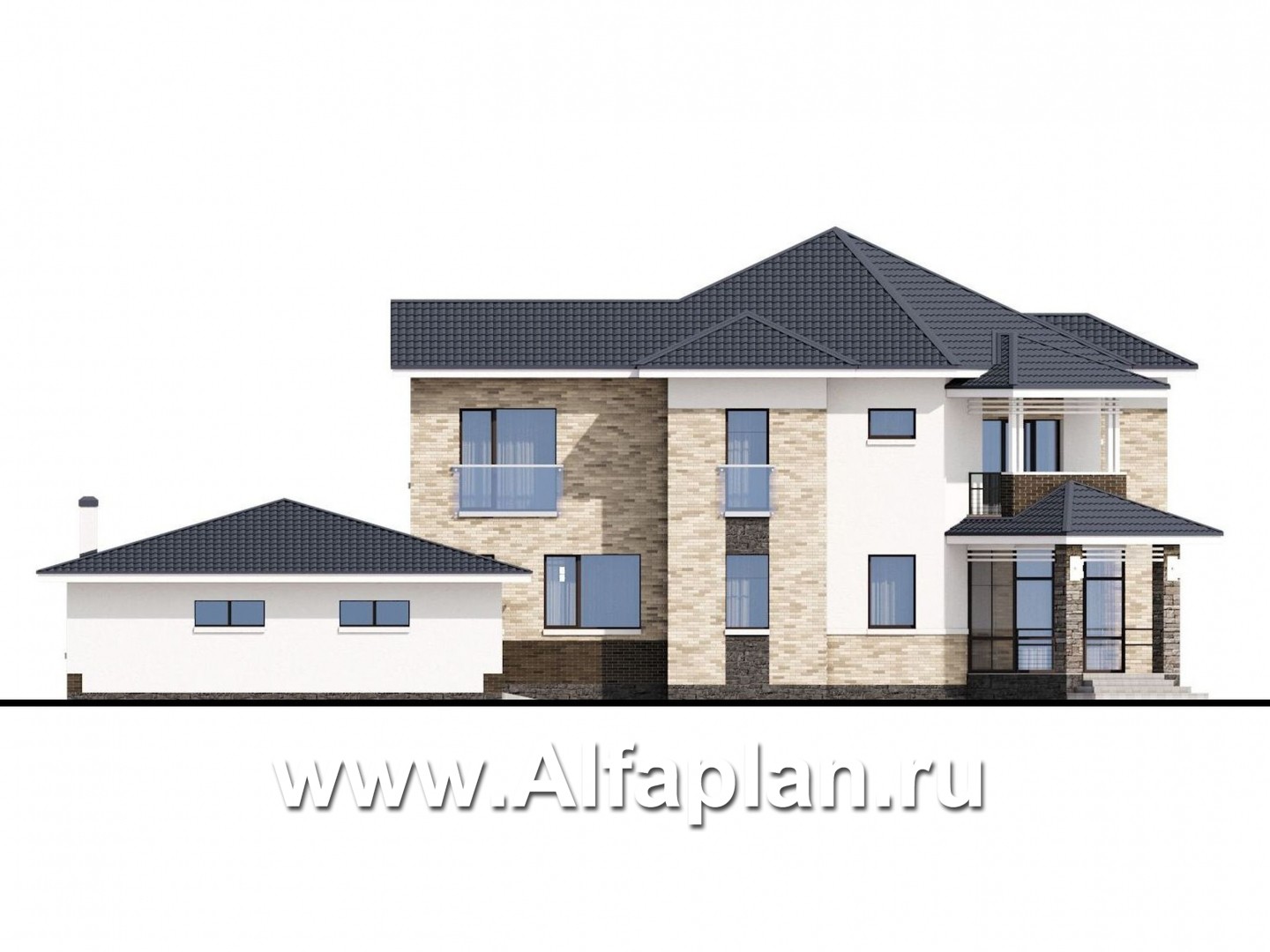 Проекты домов Альфаплан - "Эдем" - эксклюзивный двухэтажный коттедж с большим гаражом 219Р - изображение фасада №3