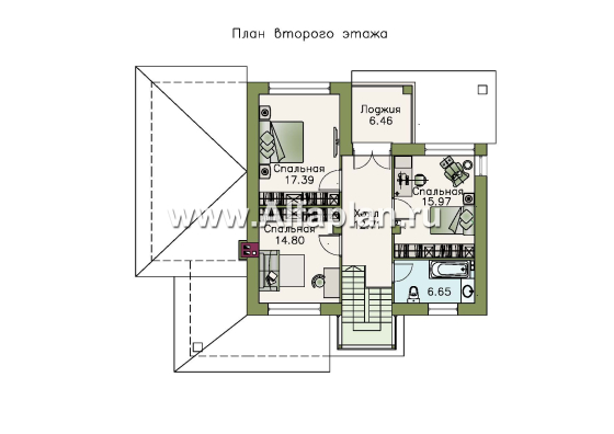 Проекты домов Альфаплан - «Фортуна» - современный коттедж с высокой гостиной - превью плана проекта №2