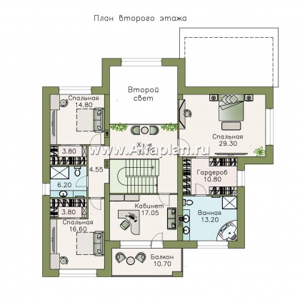 «Неман» - проект двухэтажного дома, особняк с двусветной гостиной, с террасой - превью план дома