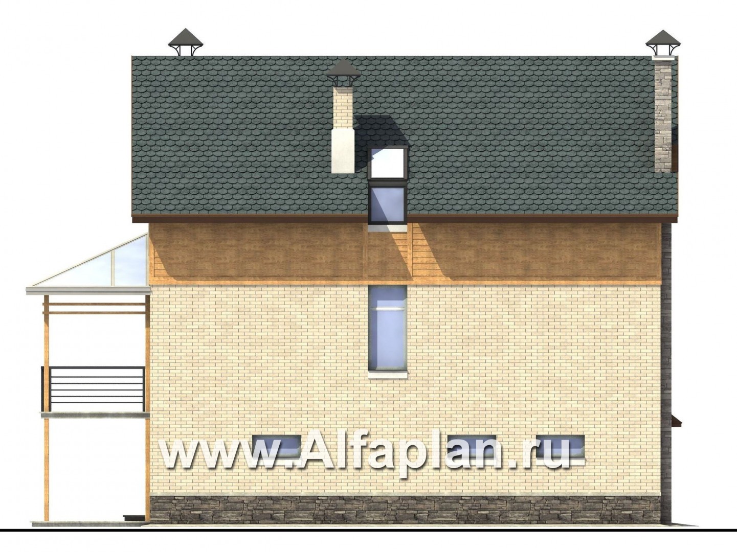 Проекты домов Альфаплан - «Экспрофессо» - комфортный дом для узкого участка - изображение фасада №3