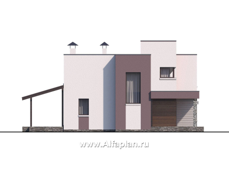 Проекты домов Альфаплан - «Арс» - дом с плоской кровлей для узкого участка - превью фасада №3
