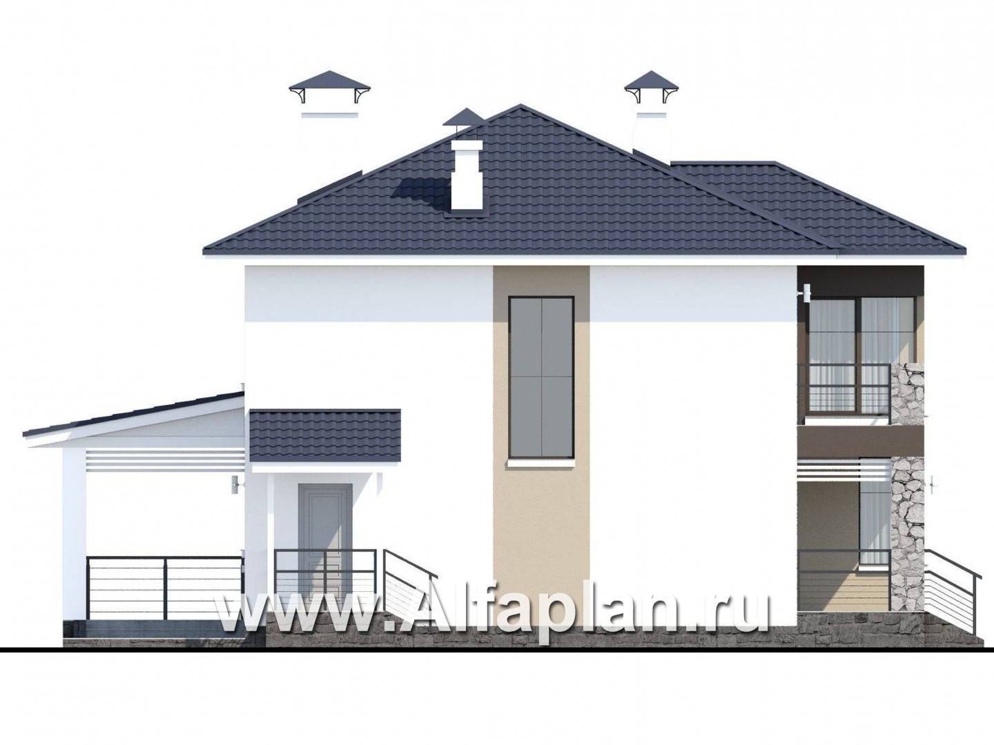 Проекты домов Альфаплан - «Лотос» - проект современного двухэтажного дома - изображение фасада №3