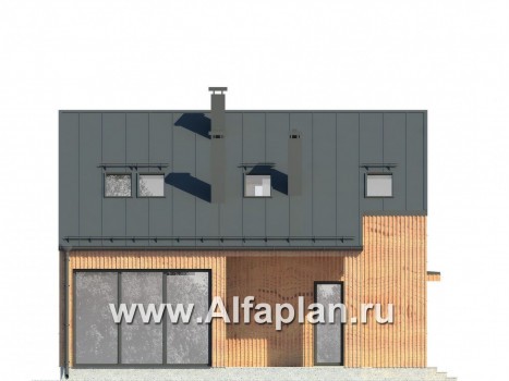 Проект дома с мансардой, из газобетона, в современном стиле - превью фасада дома