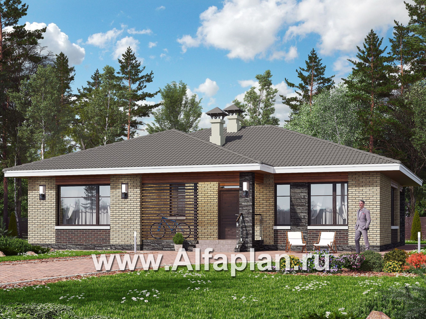 Проекты домов Альфаплан - «Вуокса» - стильный коттедж с комфортной планировкой - основное изображение