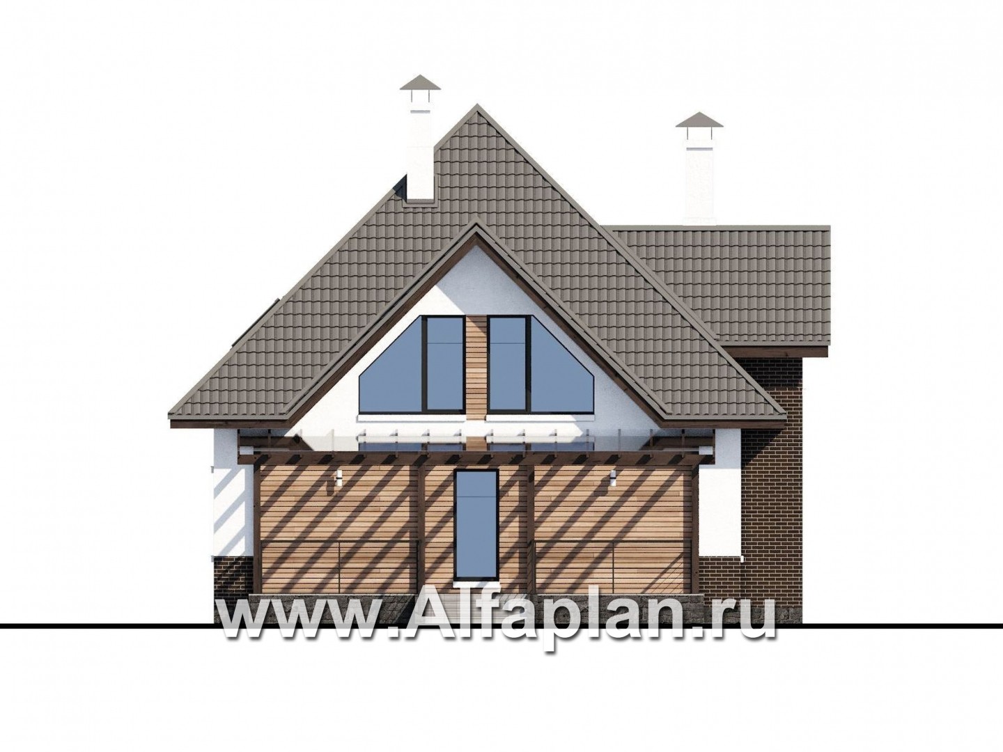 «Капелла» - проект дома с мансардой, из газобетона, с террасой и с эркером, современный стиль - фасад дома