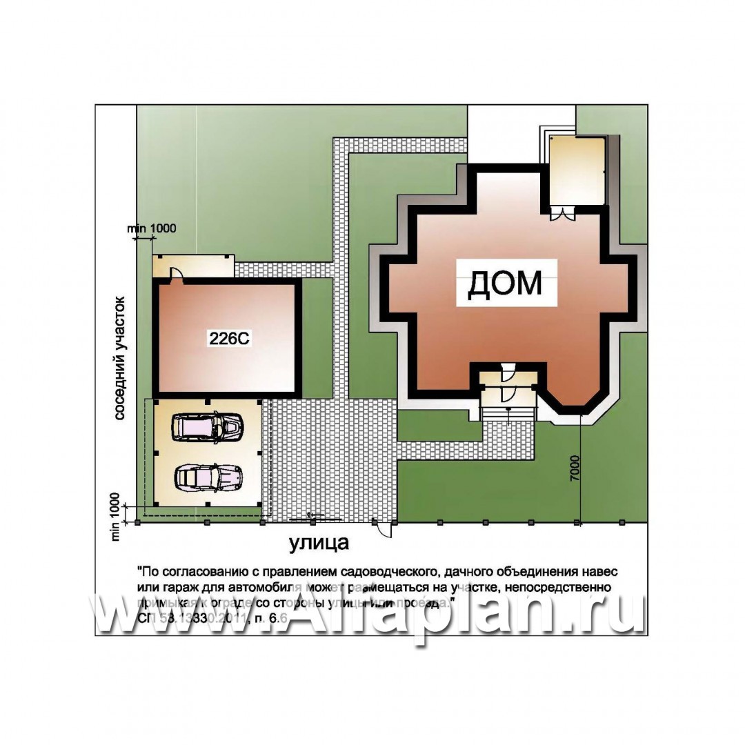 Проект бани со студией в мансарде и с навесом для 2 авто - дизайн дома №1
