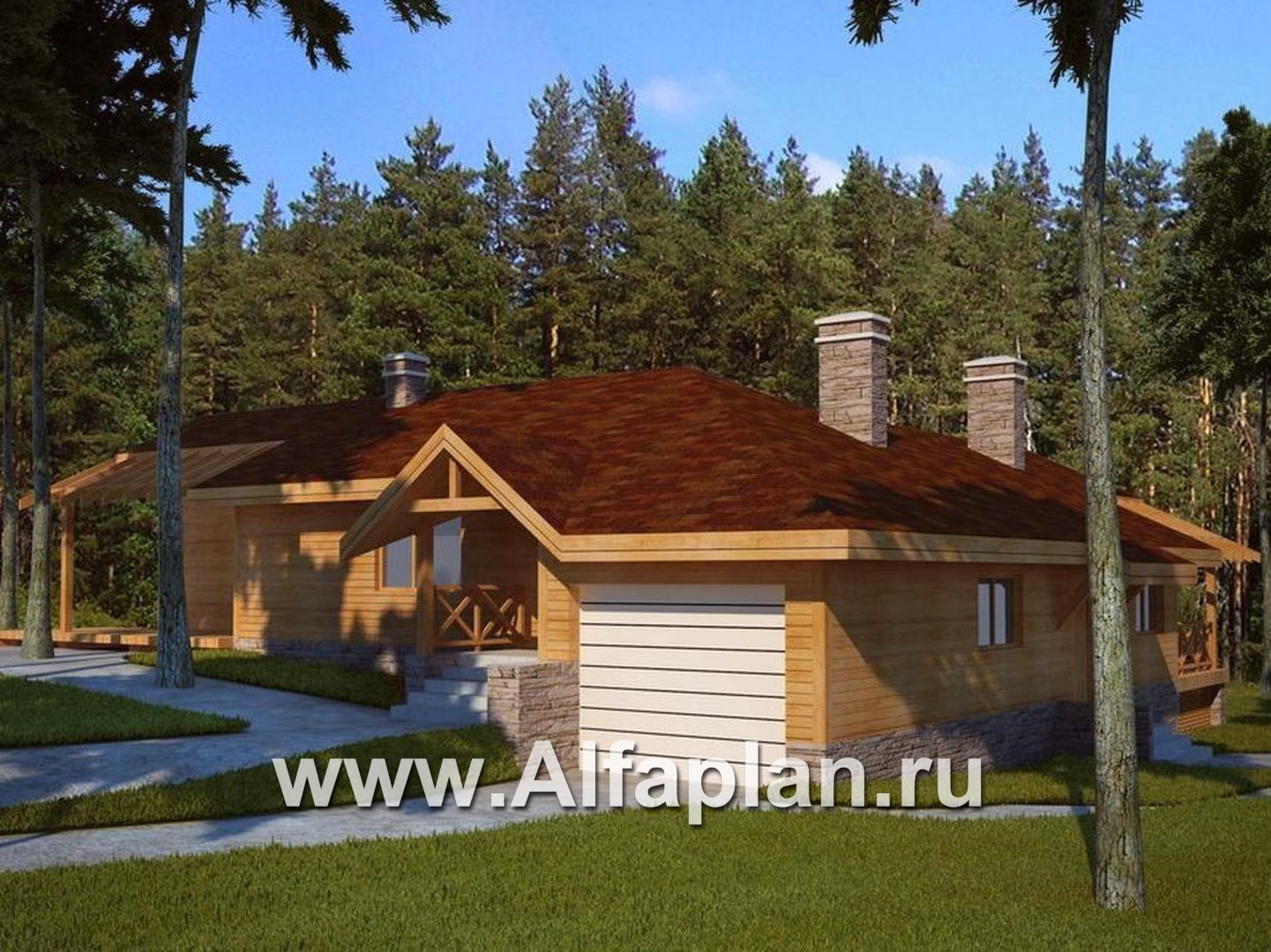 Проекты домов Альфаплан - Одноэтажный деревянный дом на рельефе - основное изображение