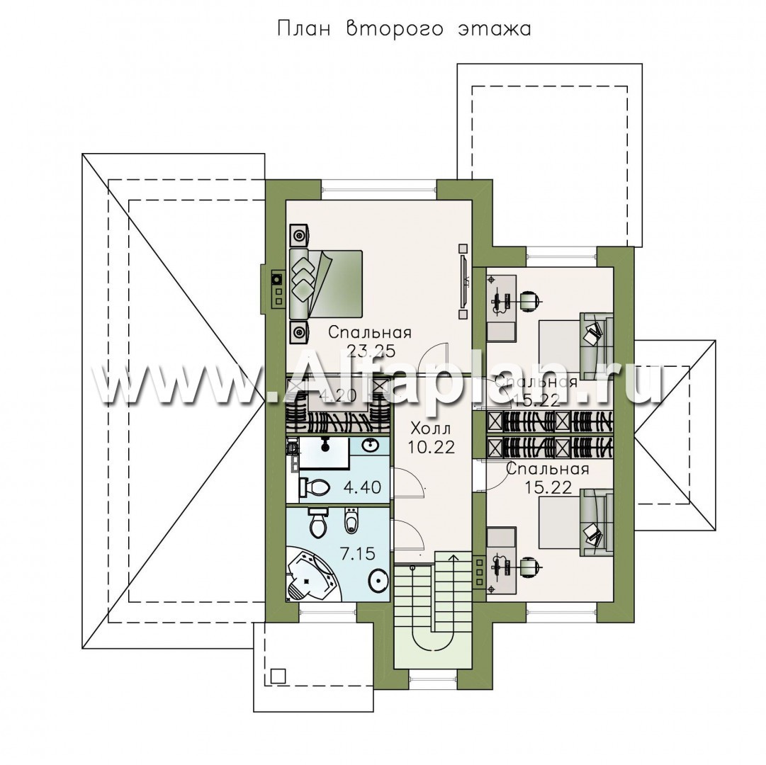 Проекты домов Альфаплан - «Равновесие» - изящный коттедж с террасами и гаражом - изображение плана проекта №2