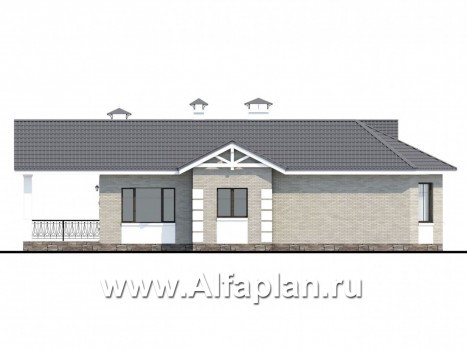 Проекты домов Альфаплан - «Тайный советник» - полутораэтажный коттедж с небольшим цоколем - превью фасада №3