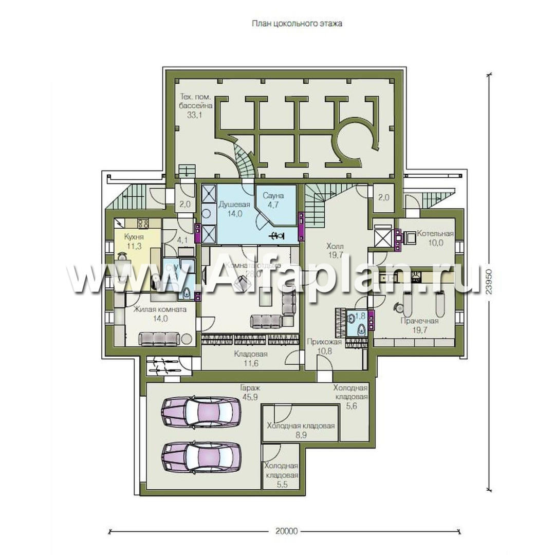 Проекты домов Альфаплан - «Поместье» - проект двухэтажного дома, с мансардойи двусветной гостиной, вилла в классическом стиле - изображение плана проекта №1