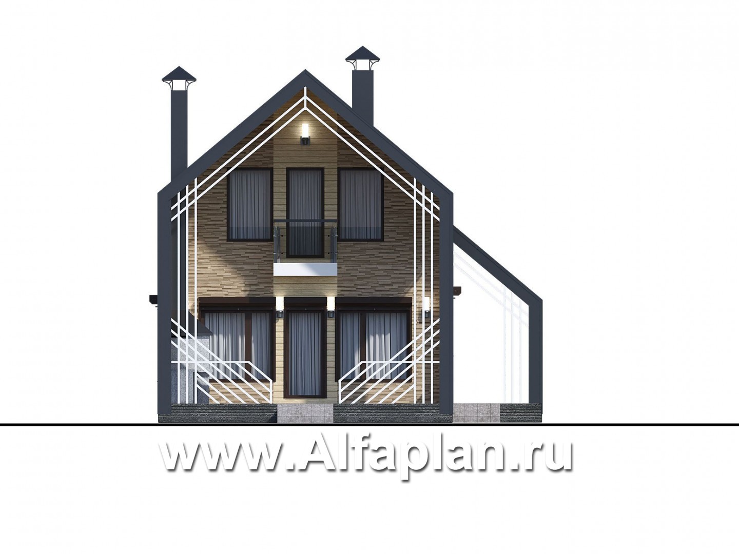 Проекты домов Альфаплан - «Омега» - коттедж для узкого участка - изображение фасада №1