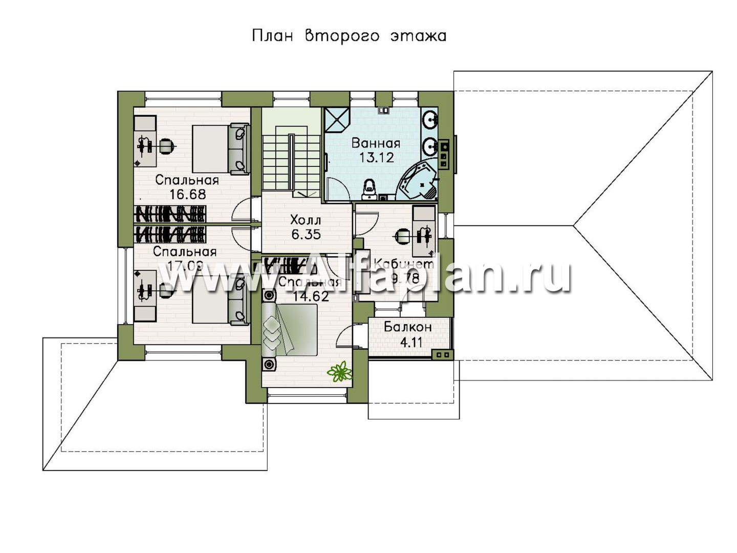 «Летний вечер» - проект двухэтажного дома, с верандой и с гаражом на 2 авто, в современном стиле - план дома