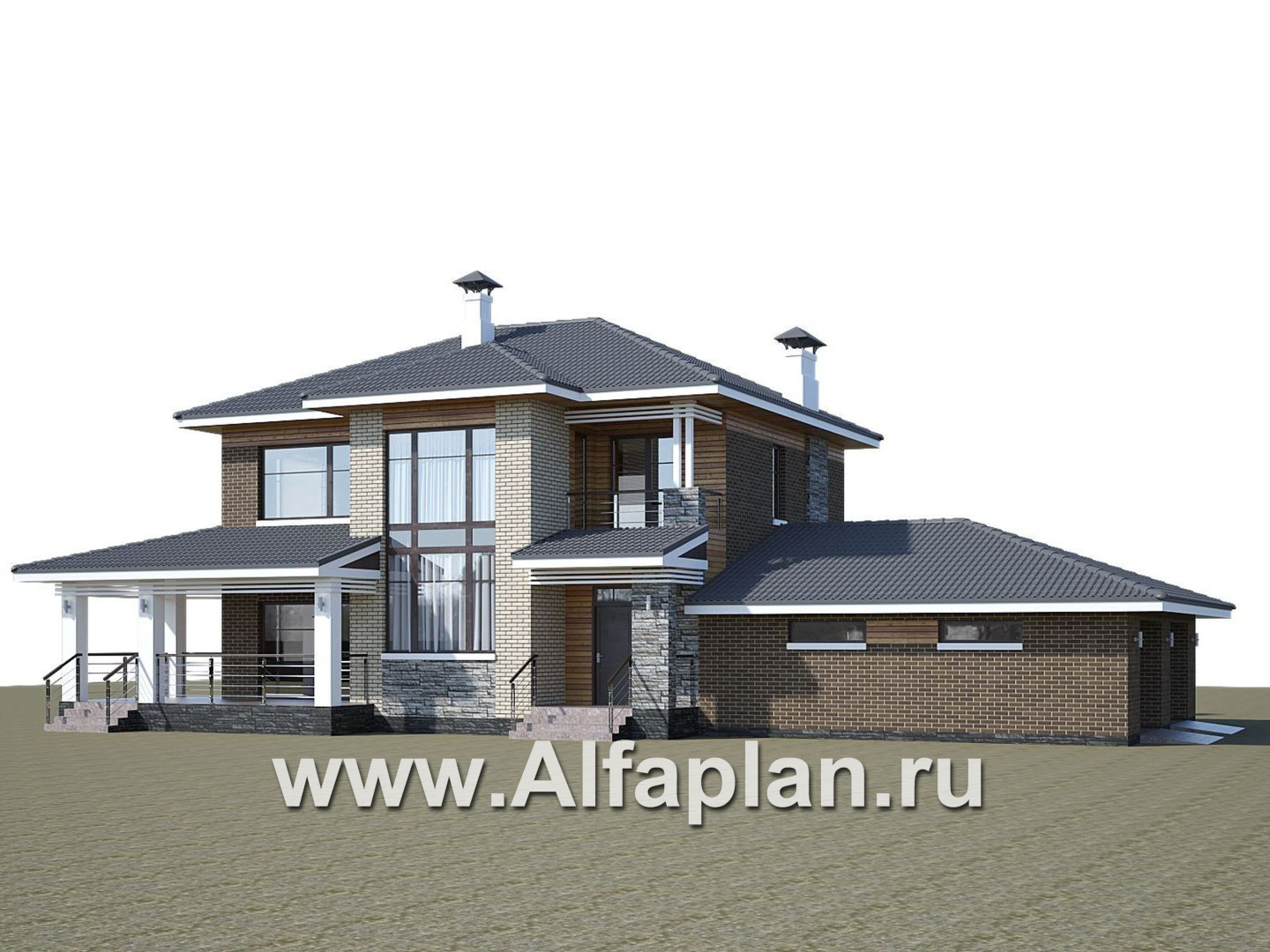 «Летний вечер» - проект двухэтажного дома, с верандой и с гаражом на 2 авто, в современном стиле - дизайн дома №1