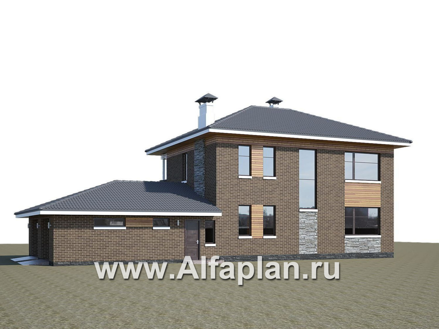 «Летний вечер» - проект двухэтажного дома, с верандой и с гаражом на 2 авто, в современном стиле - дизайн дома №2