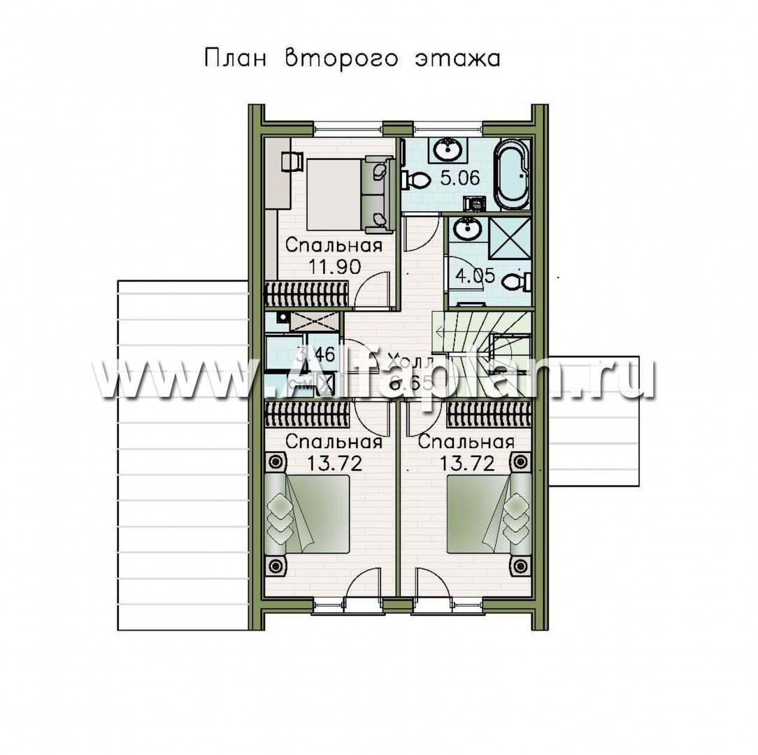 Проекты домов Альфаплан - «Тау» - двухэтажный дом с фальцевыми фасадами и кровлей - изображение плана проекта №2