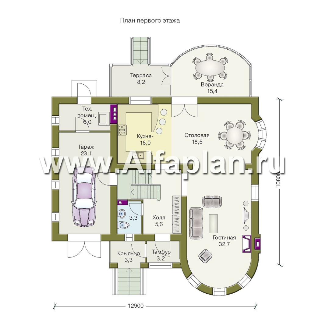 Проекты домов Альфаплан - «Камелот» -  загородный дом с угловой «башней» - изображение плана проекта №1
