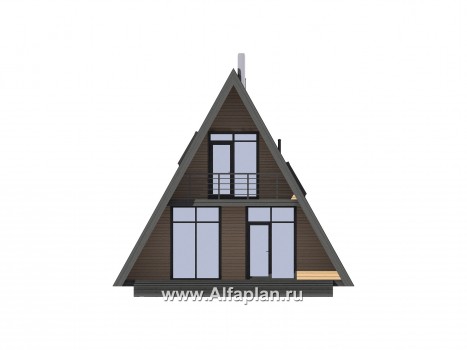 Проекты домов Альфаплан - Проект прекрасной дачи - небольшой каркасный дом-шалаш - превью фасада №1