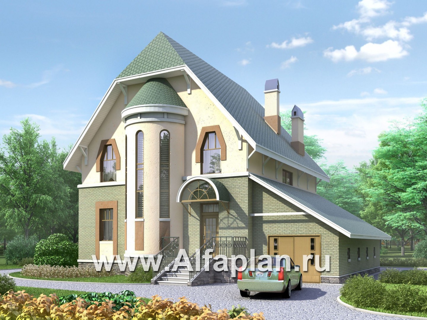 Проекты домов Альфаплан - «Барби-Холл»  - коттедж с полукруглым эркером - основное изображение