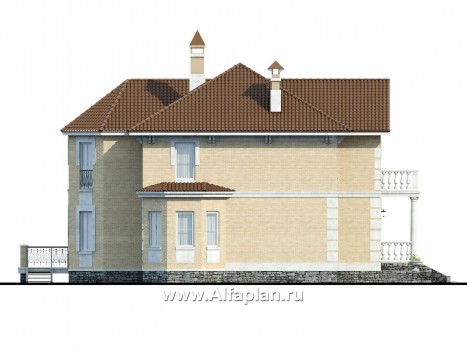 «Головин»-проект двухэтажного дома из газобетона, планировка с лестницей в центре и вторым светом, в классическом стиле - превью фасада дома