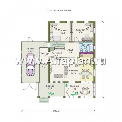 Проекты домов Альфаплан - «Мистер-Твистер» - дом с двумя жилыми комнатами на 1 эт - превью плана проекта №2