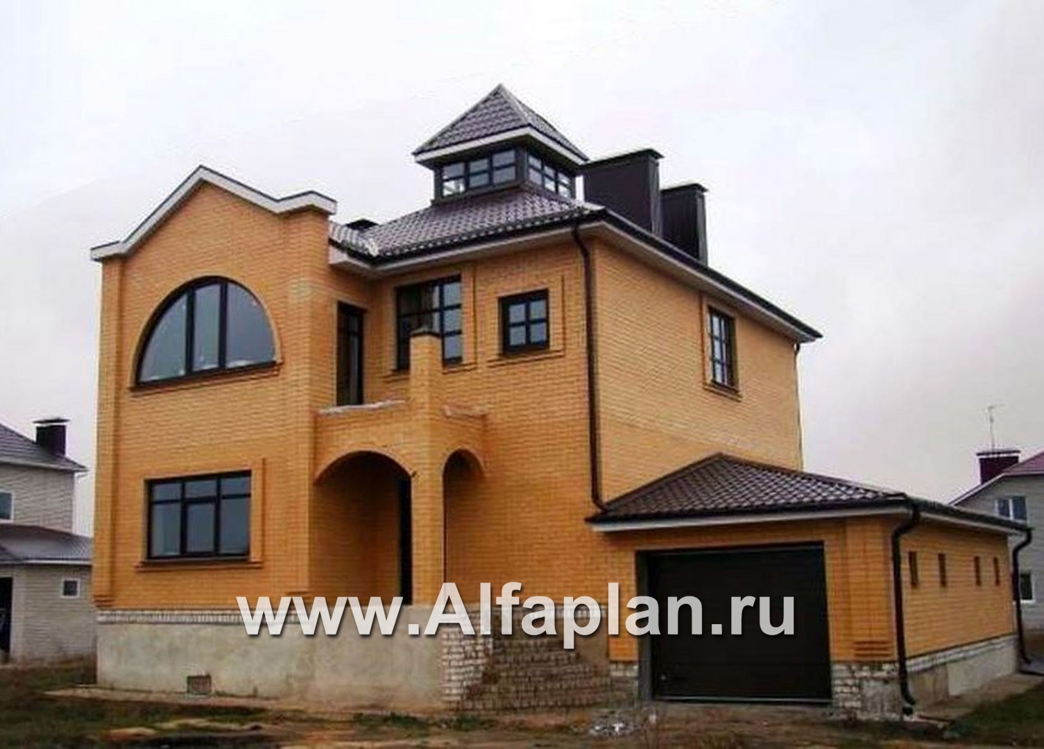 «Принцесса на горошине»  - проект двухэтажного дома, планировка с кабинетом на 1 эт, с террасой, с цокольным этажом - дизайн дома №3